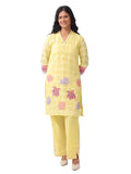 Pastel Yellow Floral Appliqué Kurta Pant Set