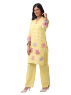 Pastel Yellow Floral Appliqué Kurta Pant Set