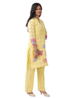 Pastel Yellow Floral Appliqué Kurta Pant Set