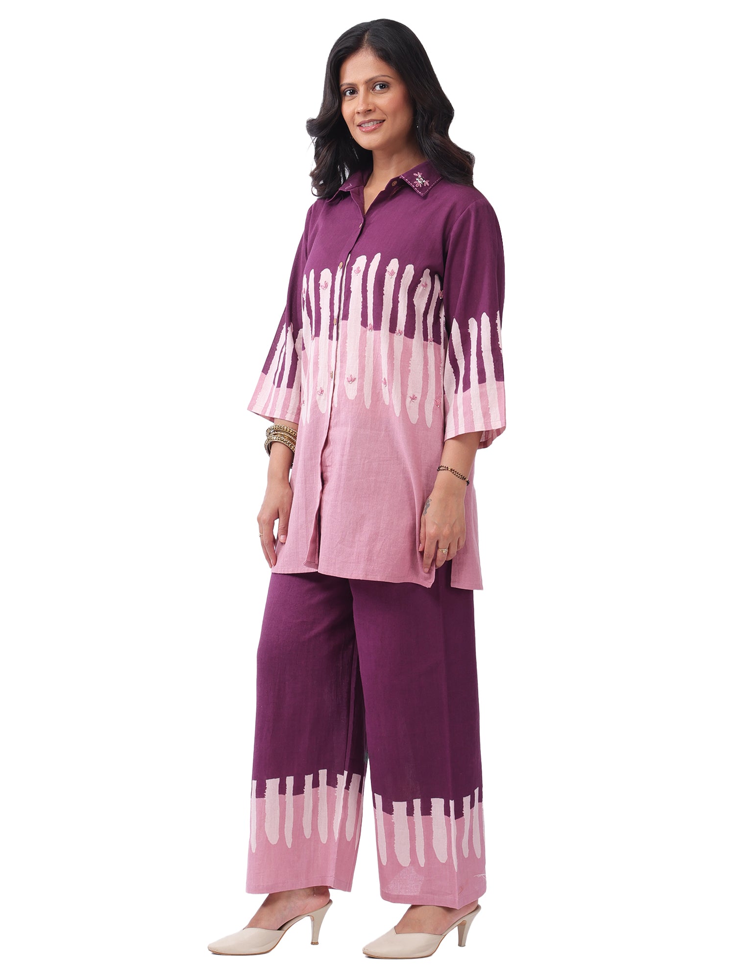 Fash'O'Holic Women's Dual Tone Purple Cotton Co-Ord Set