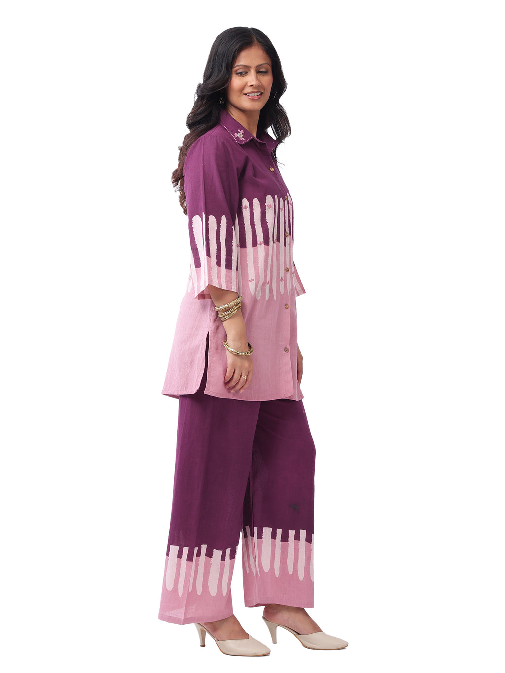 Fash'O'Holic Women's Dual Tone Purple Cotton Co-Ord Set