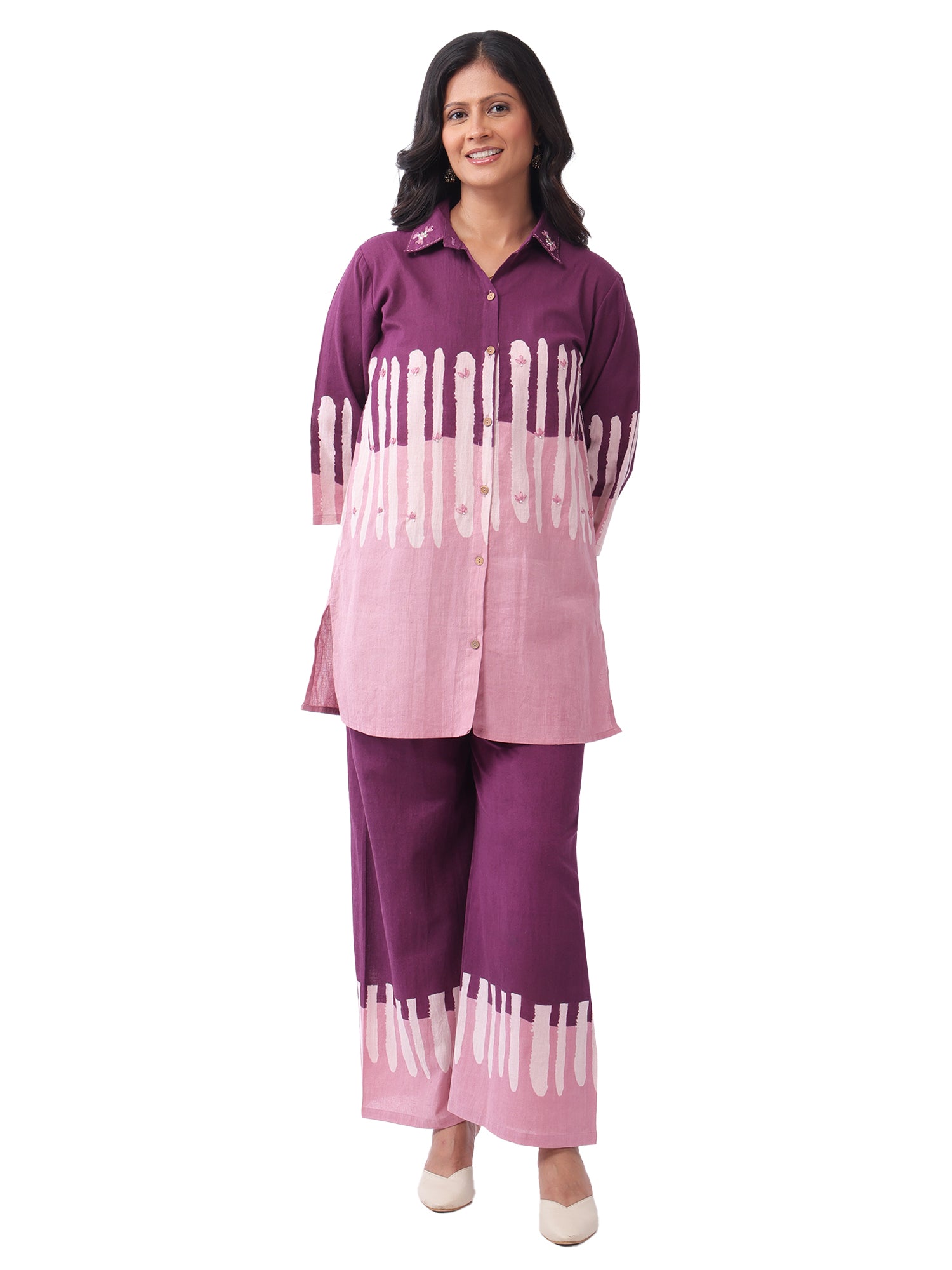 Fash'O'Holic Women's Dual Tone Purple Cotton Co-Ord Set