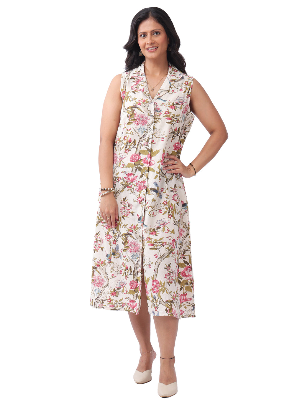 Floral Print Sleeveless Cotton Dress