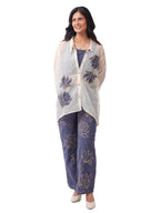 Blue Embroidered Denim Co-Ord Set with Spaghetti Top & Designer Oversized Convertible Collar Organza Shrug