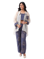 Blue Embroidered Denim Co-Ord Set with Spaghetti Top & Designer Oversized Convertible Collar Organza Shrug