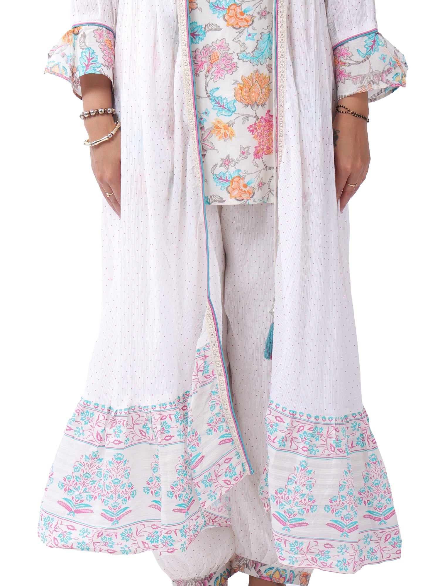 Women's Premium Cotton Slub Floral Printed 3-Piece Co-ord Set with Long Shrug | Designer Ethnic Lounge Wear