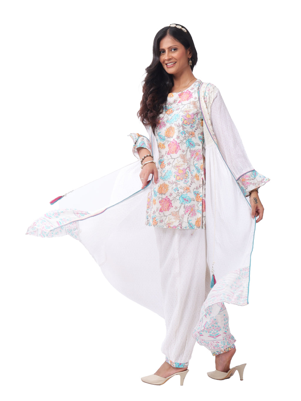 Women's Premium Cotton Slub Floral Printed 3-Piece Co-ord Set with Long Shrug | Designer Ethnic Lounge Wear