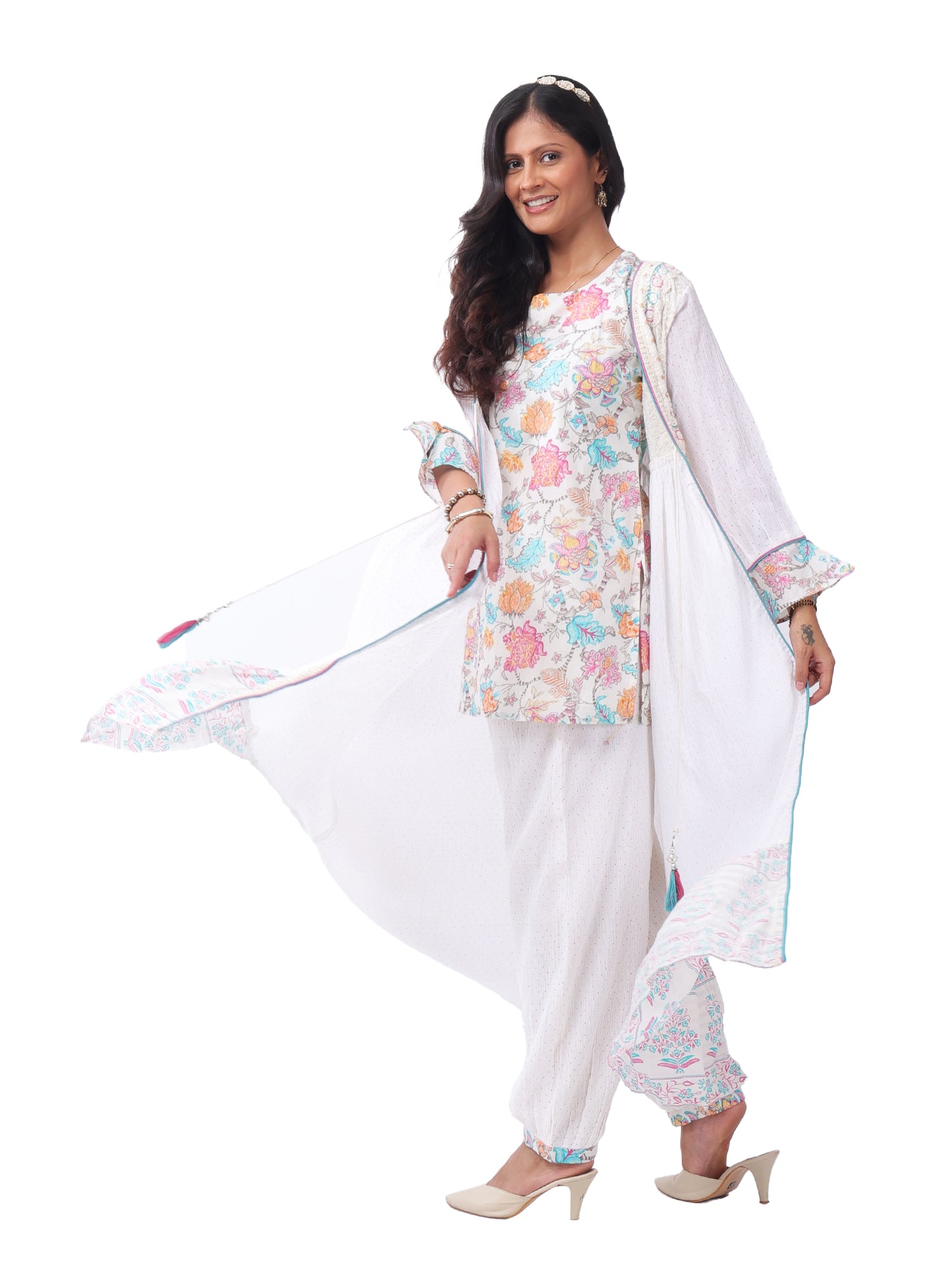 Women's Premium Cotton Slub Floral Printed 3-Piece Co-ord Set with Long Shrug | Designer Ethnic Lounge Wear