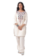 Fash'O'Holic Women's Premium Ivory Embroidered Cotton Kurta Pant Set
