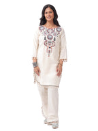 Fash'O'Holic Women's Premium Ivory Embroidered Cotton Kurta Pant Set