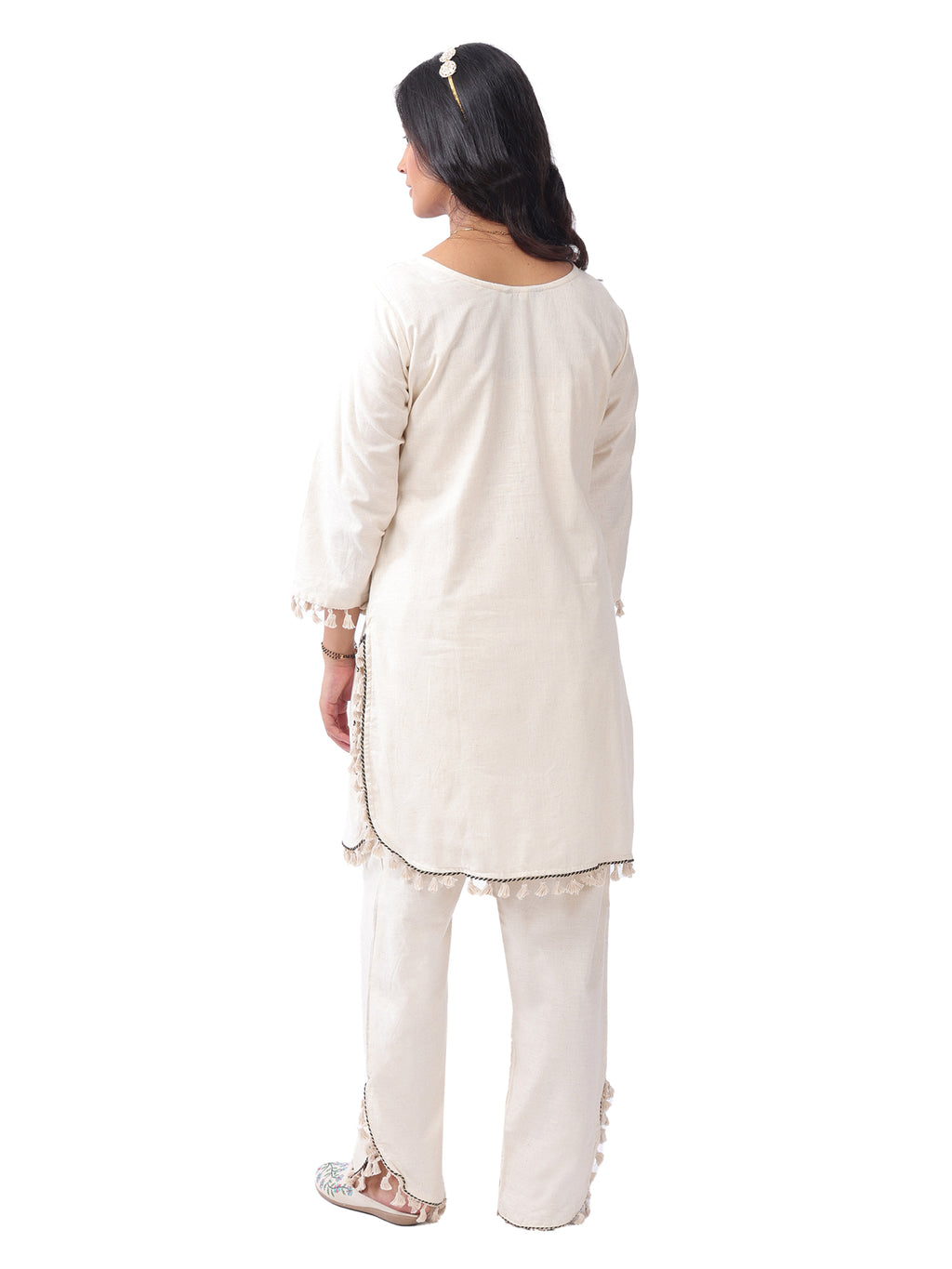 Fash'O'Holic Women's Premium Ivory Embroidered Cotton Kurta Pant Set