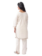 Fash'O'Holic Women's Premium Ivory Embroidered Cotton Kurta Pant Set