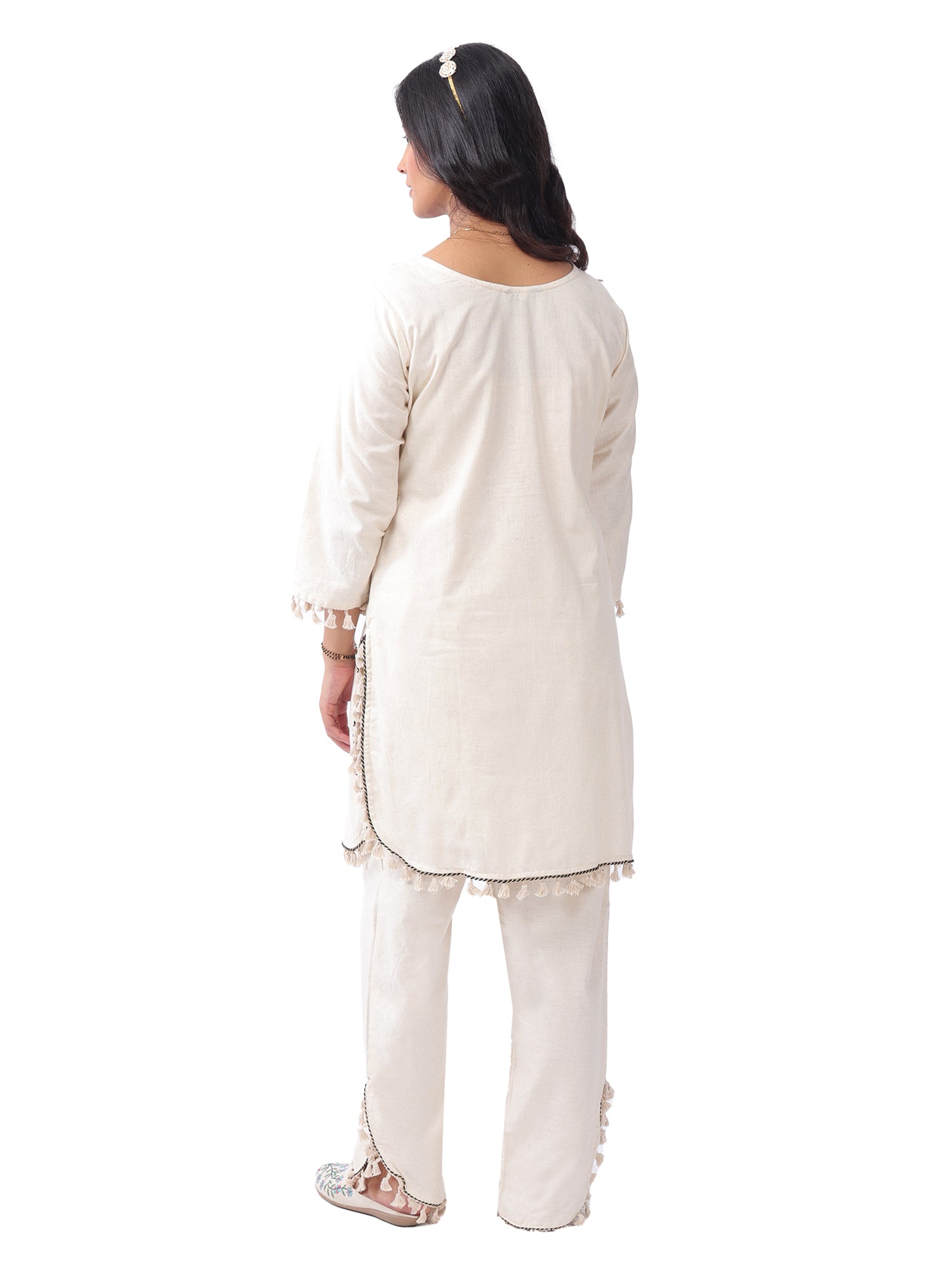 Fash'O'Holic Women's Premium Ivory Embroidered Cotton Kurta Pant Set