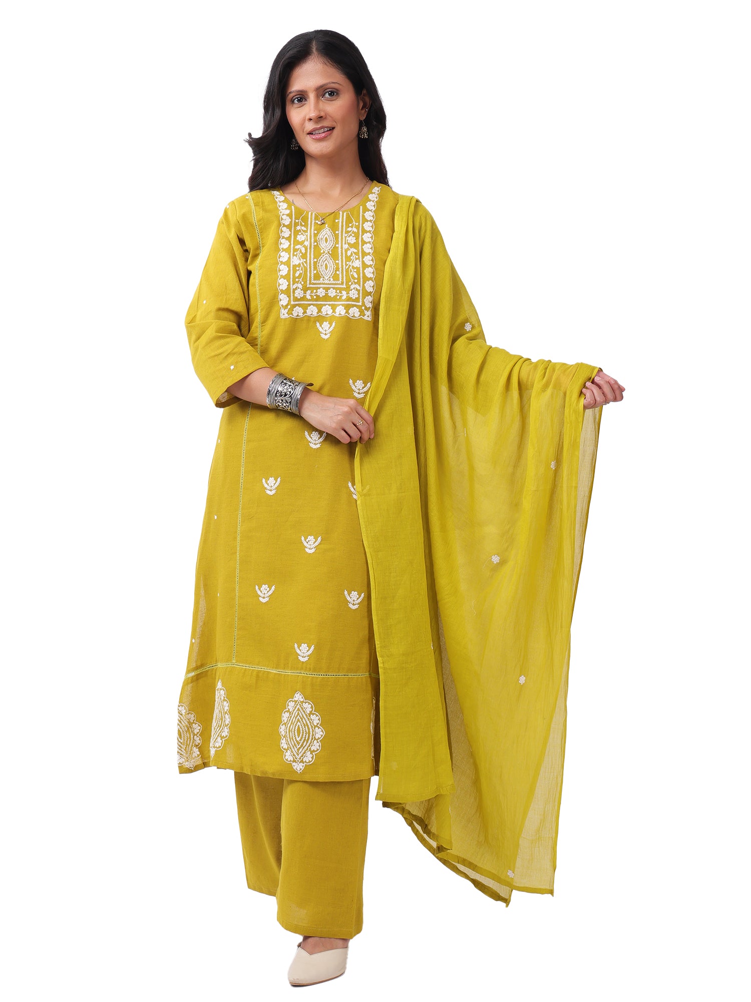 Women's Premium Cotton Slub Embroidered Kurta Palazzo Set with Dupatta | Elegant Ethnic Wear for Festive & Casual Occasions