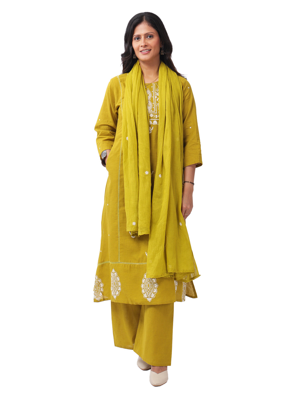Women's Premium Cotton Slub Embroidered Kurta Palazzo Set with Dupatta | Elegant Ethnic Wear for Festive & Casual Occasions