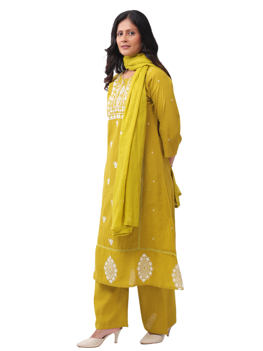 Women's Premium Cotton Slub Embroidered Kurta Palazzo Set with Dupatta | Elegant Ethnic Wear for Festive & Casual Occasions
