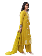 Women's Premium Cotton Slub Embroidered Kurta Palazzo Set with Dupatta | Elegant Ethnic Wear for Festive & Casual Occasions