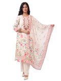 FOH Ivory Floral Printed Kurta Set with Dupatta