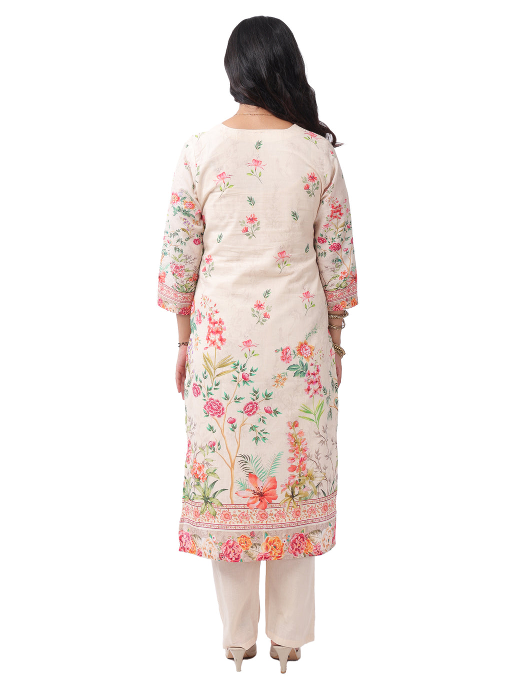 FOH Ivory Floral Printed Kurta Set with Dupatta