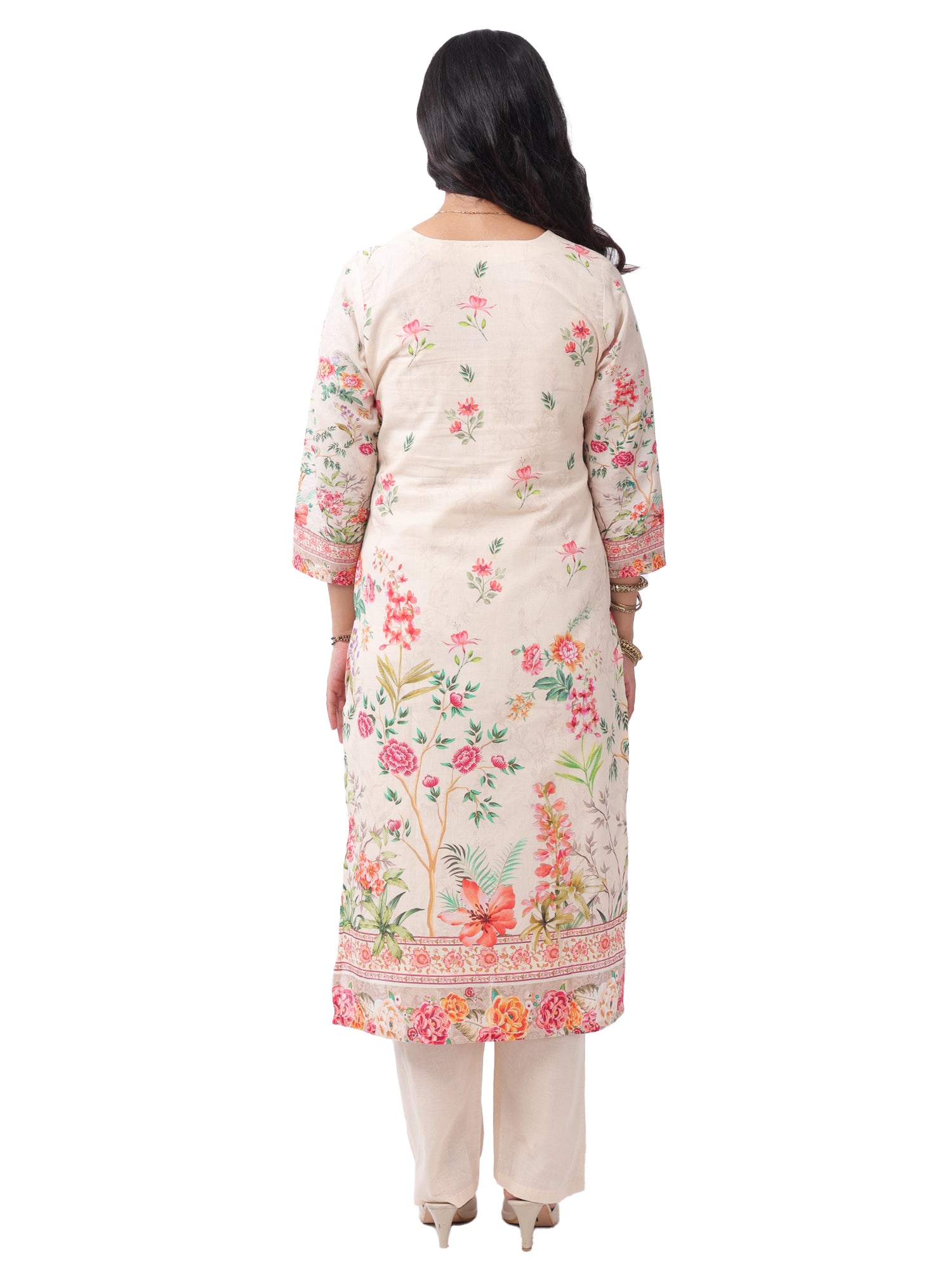 FOH Ivory Floral Printed Kurta Set with Dupatta