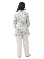 White & Green Printed Cotton Co-Ord Set with Lace Detailing