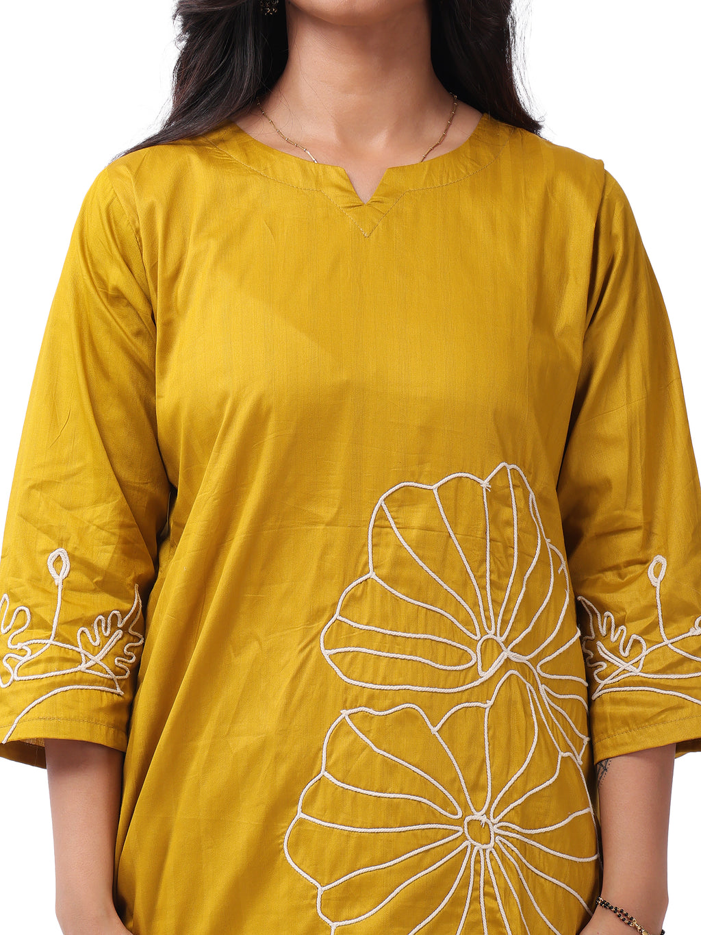 Mustard Yellow Silk Cotton Embroidered Co-Ord Set