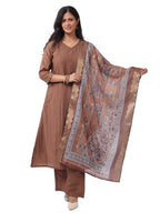 Fash'O'Holic Women's Premium Roman Silk Straight Kurta Pant Set with Printed Dupatta – Coffee Brown