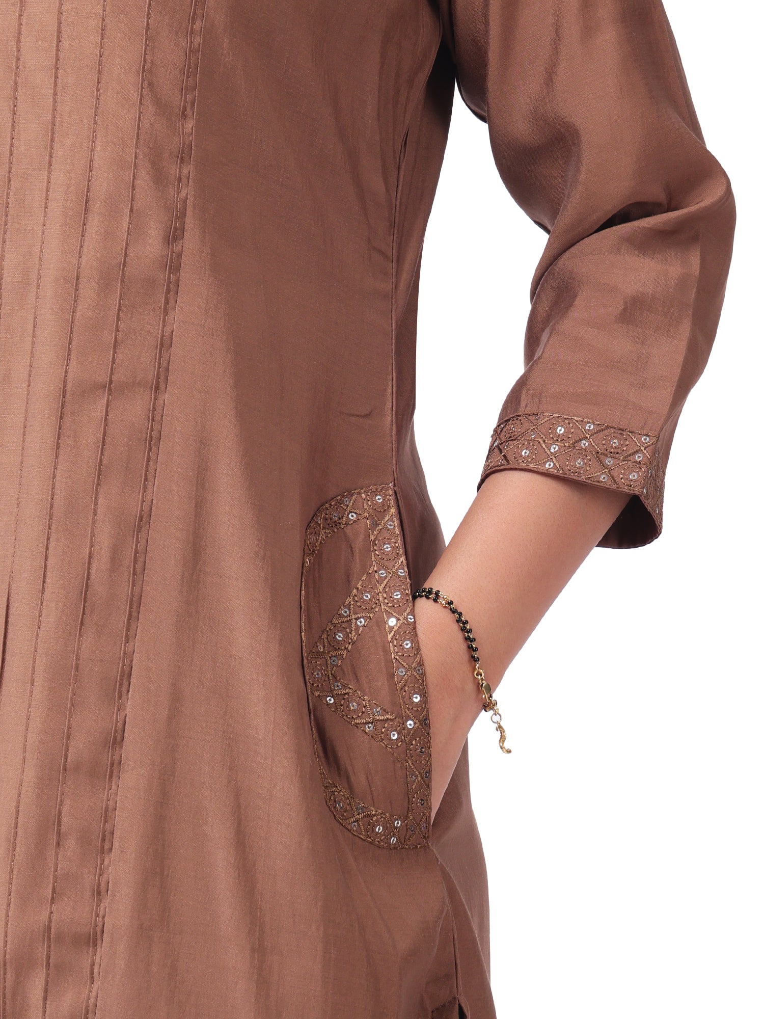 Fash'O'Holic Women's Premium Roman Silk Straight Kurta Pant Set with Printed Dupatta – Coffee Brown