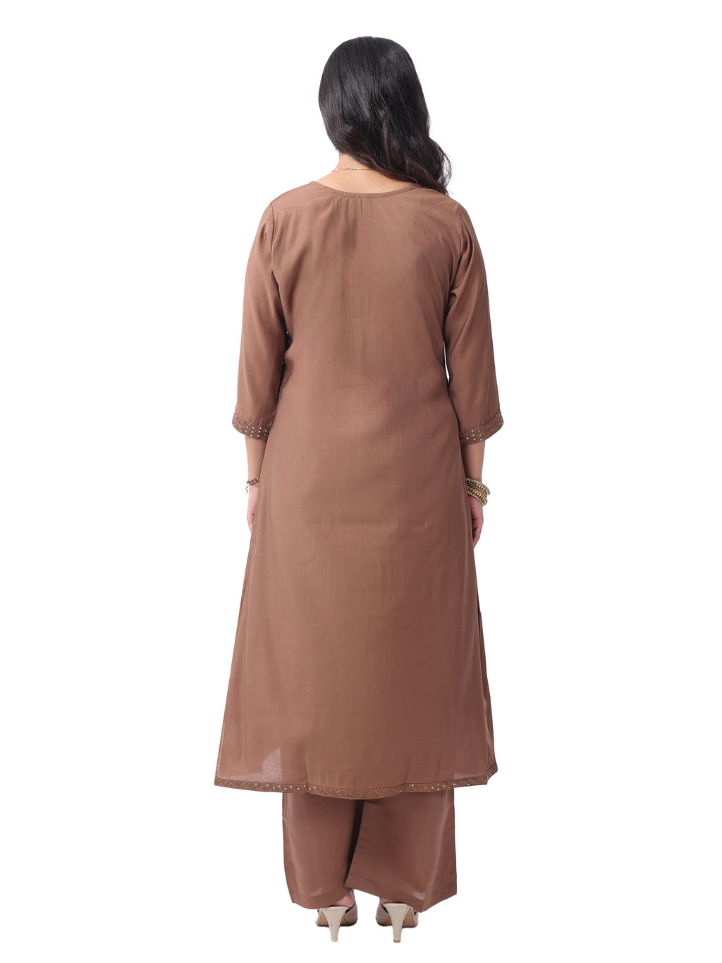 Fash'O'Holic Women's Premium Roman Silk Straight Kurta Pant Set with Printed Dupatta – Coffee Brown