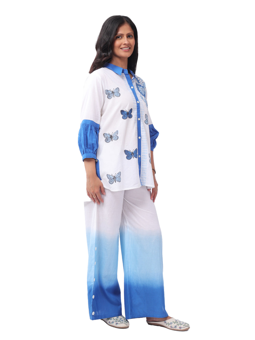 Fash'O'Holic Women's Premium White & Blue Printed Cotton Co-ord Set