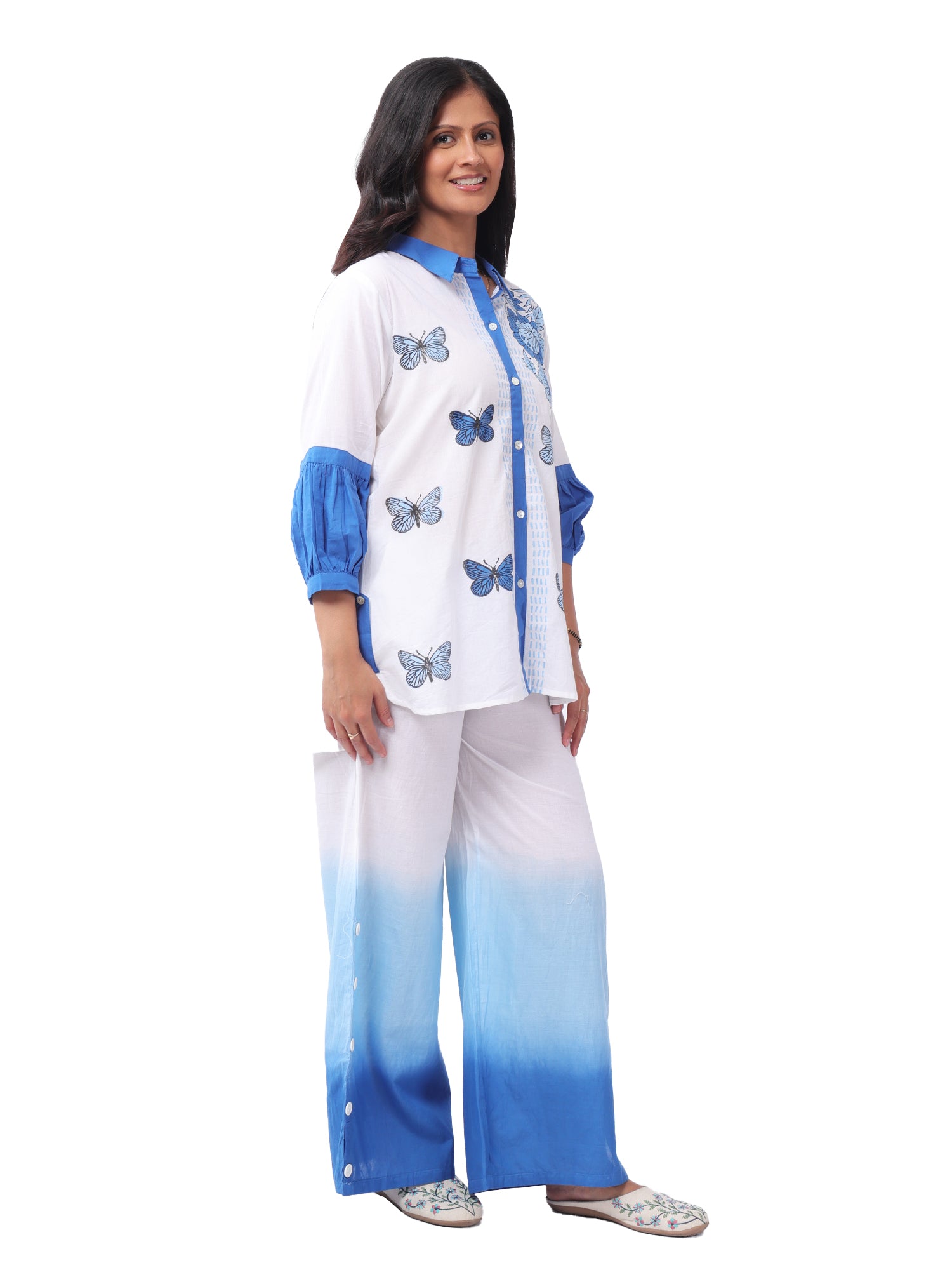Fash'O'Holic Women's Premium White & Blue Printed Cotton Co-ord Set