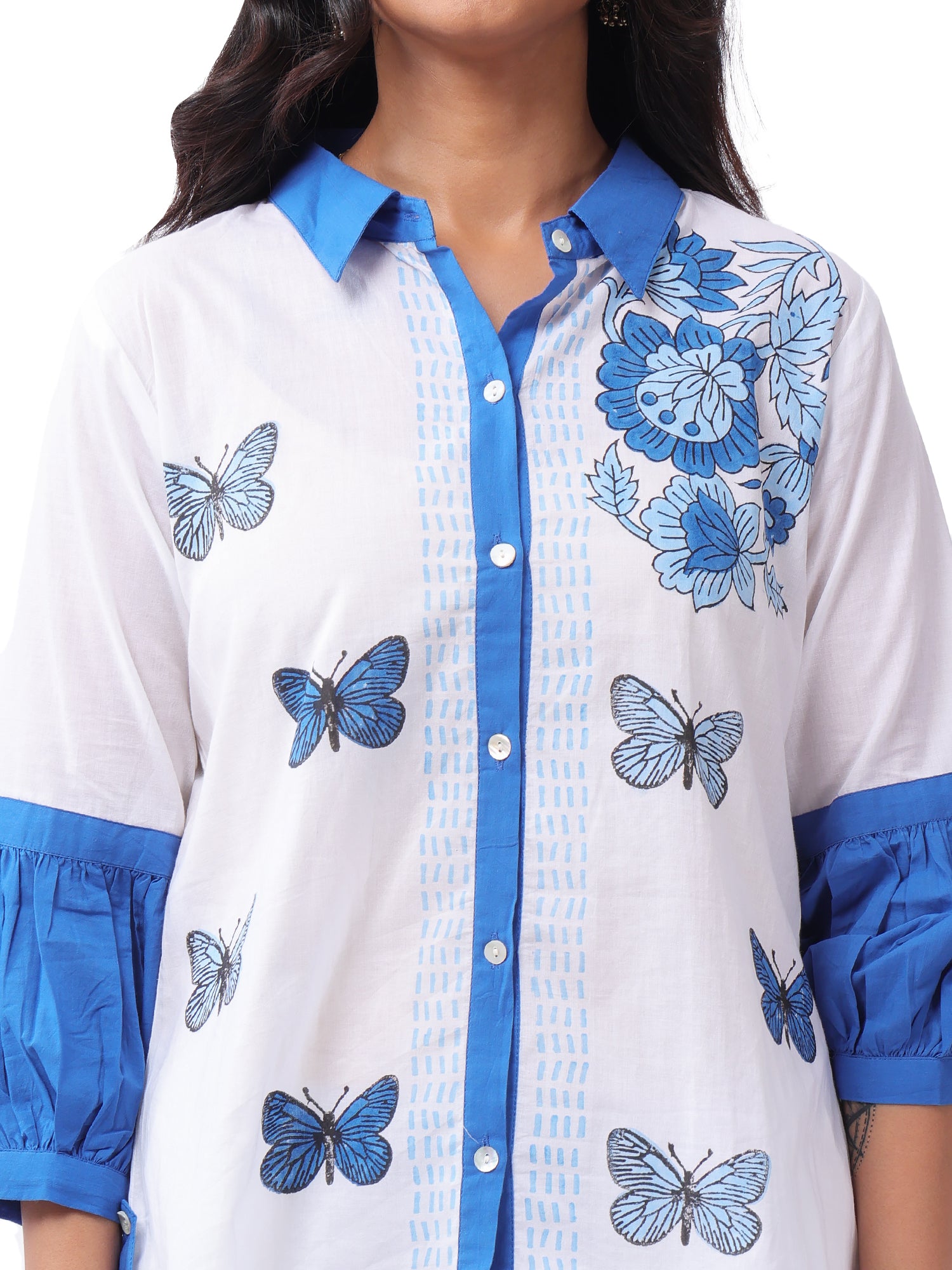 Fash'O'Holic Women's Premium White & Blue Printed Cotton Co-ord Set