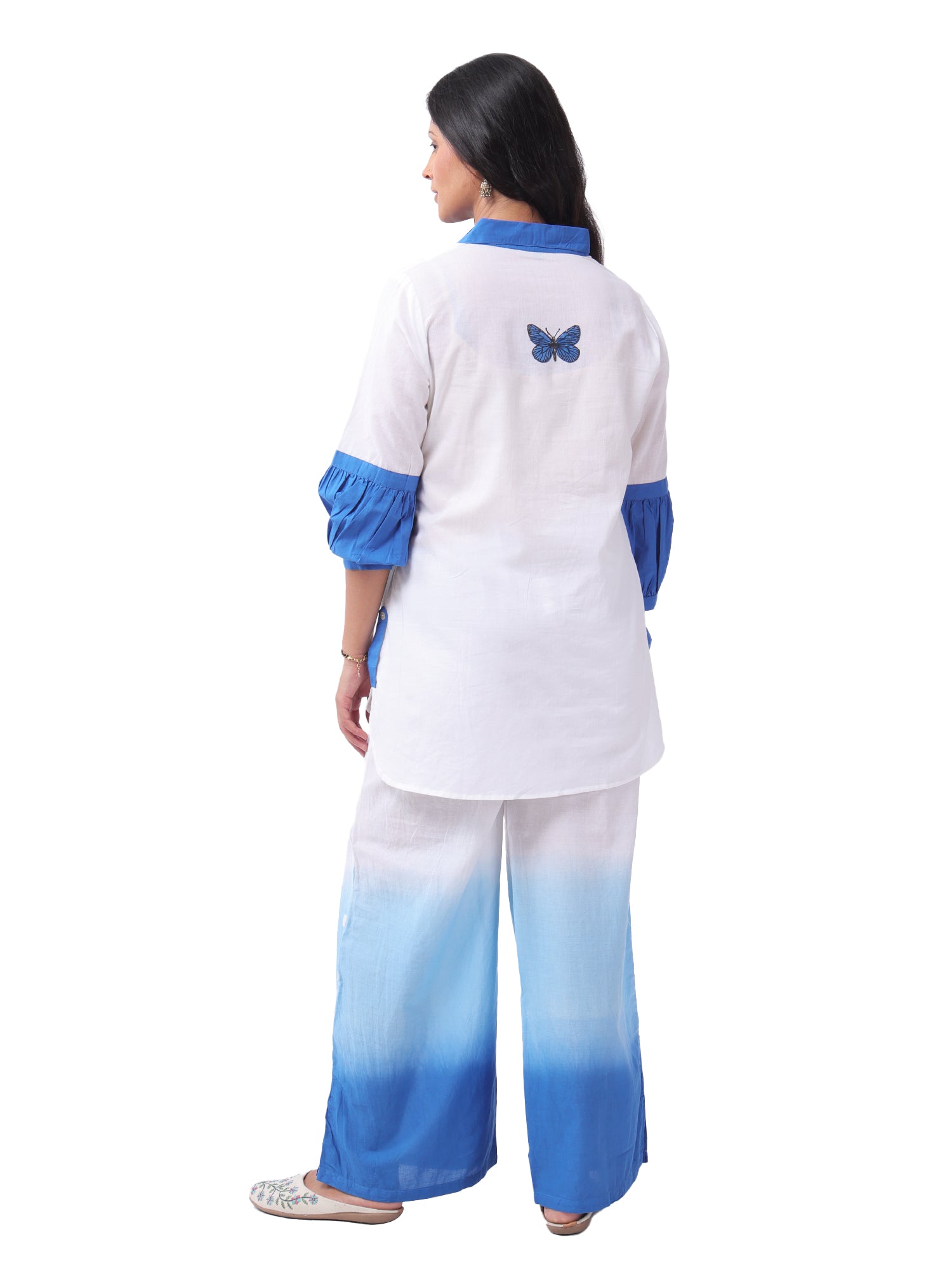 Fash'O'Holic Women's Premium White & Blue Printed Cotton Co-ord Set