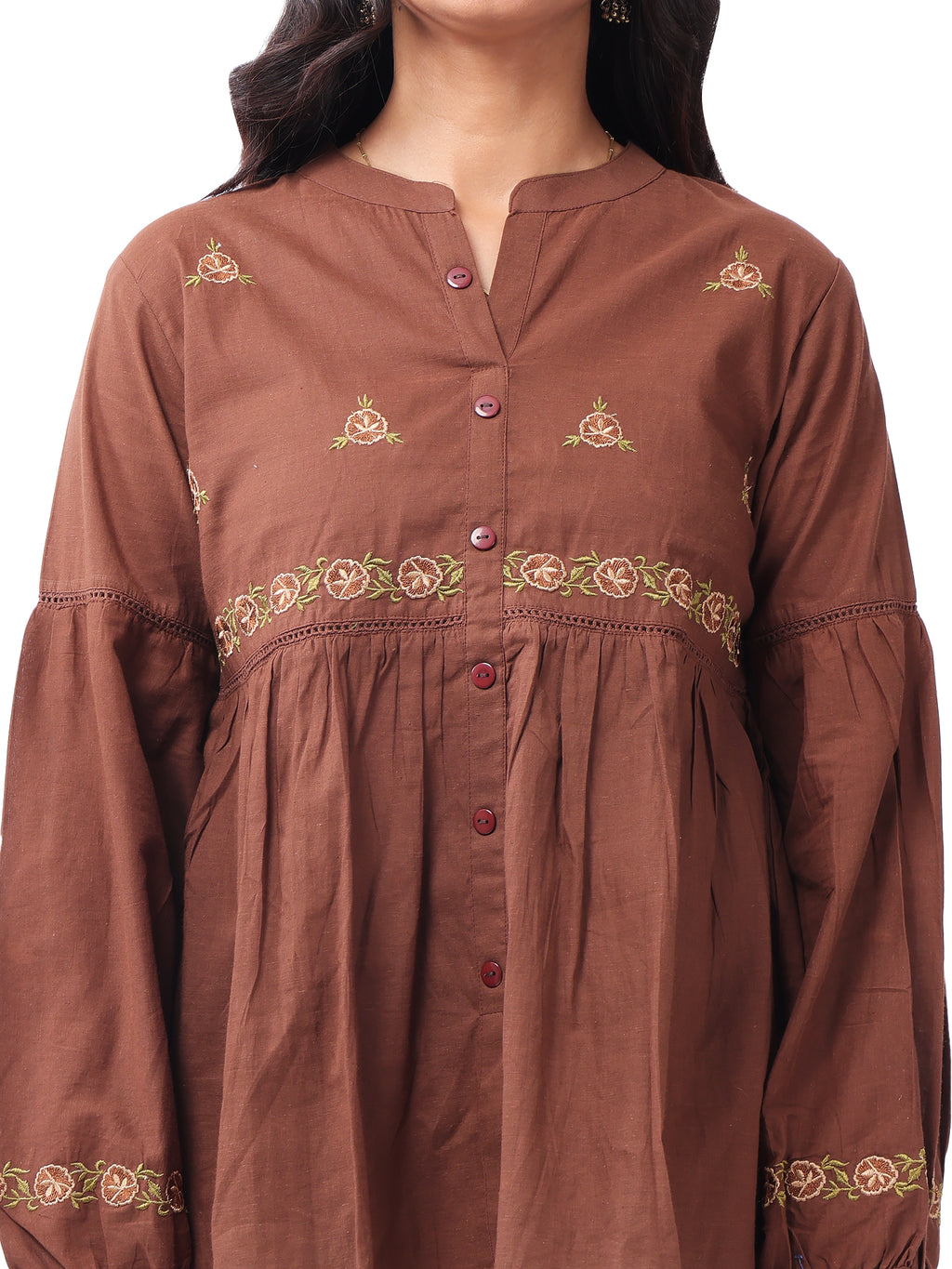Fash'O'Holic Women's Premium Coffee Brown Embroidered Cotton Co-ord Set