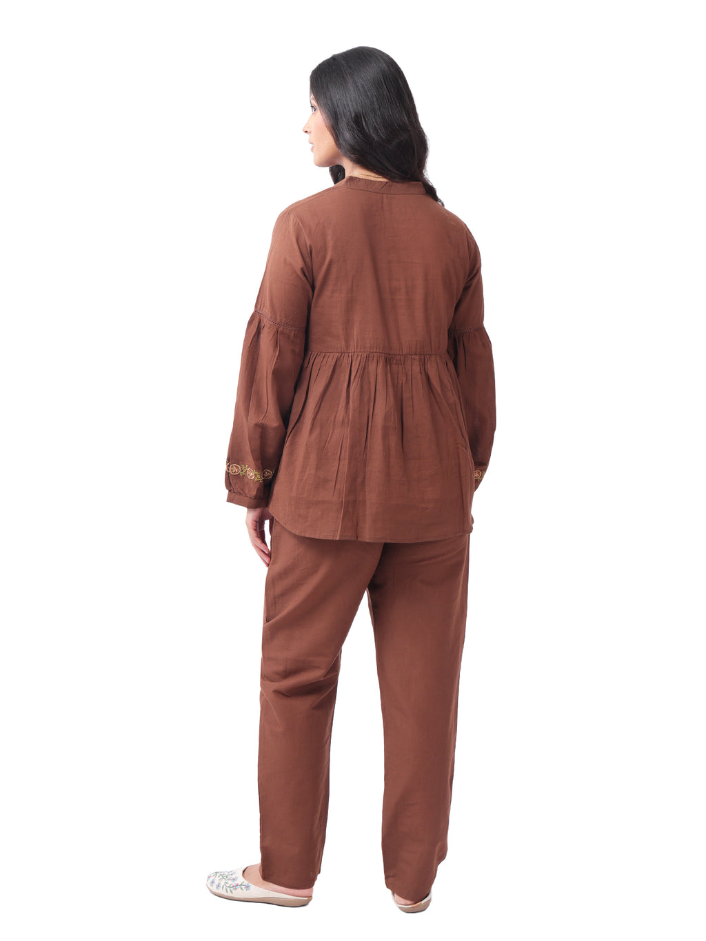 Fash'O'Holic Women's Premium Coffee Brown Embroidered Cotton Co-ord Set