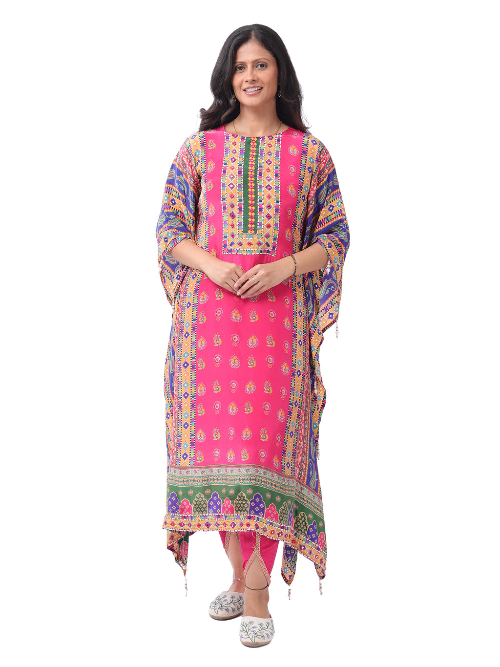 Women's Premium Digital Printed Kaftan Kurta with Cotton Inner & Dhoti Pant | 3-Piece Designer Ethnic Co-ord Set