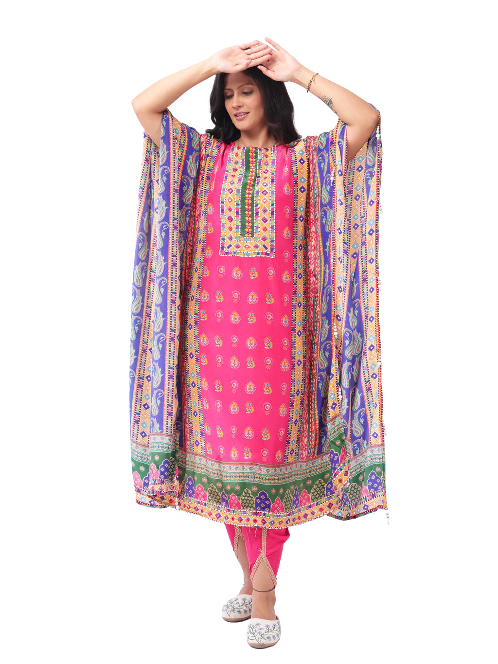 Women's Premium Digital Printed Kaftan Kurta with Cotton Inner & Dhoti Pant | 3-Piece Designer Ethnic Co-ord Set