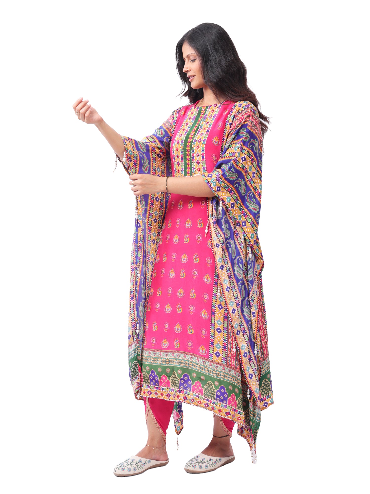 Women's Premium Digital Printed Kaftan Kurta with Cotton Inner & Dhoti Pant | 3-Piece Designer Ethnic Co-ord Set