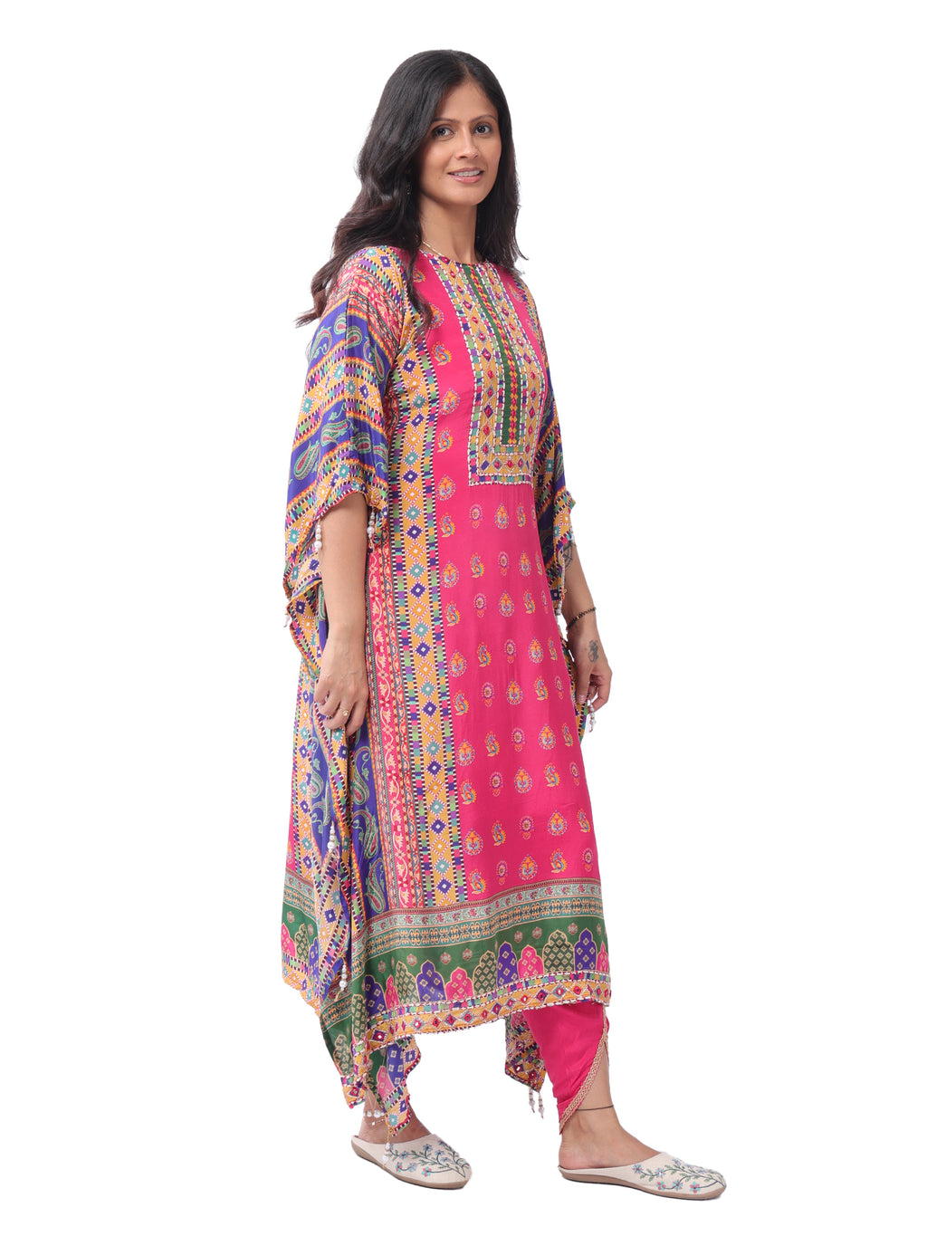 Women's Premium Digital Printed Kaftan Kurta with Cotton Inner & Dhoti Pant | 3-Piece Designer Ethnic Co-ord Set
