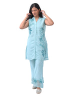 Sky Blue Floral Embroidered Kurta Pant Set