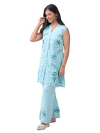 Sky Blue Floral Embroidered Kurta Pant Set