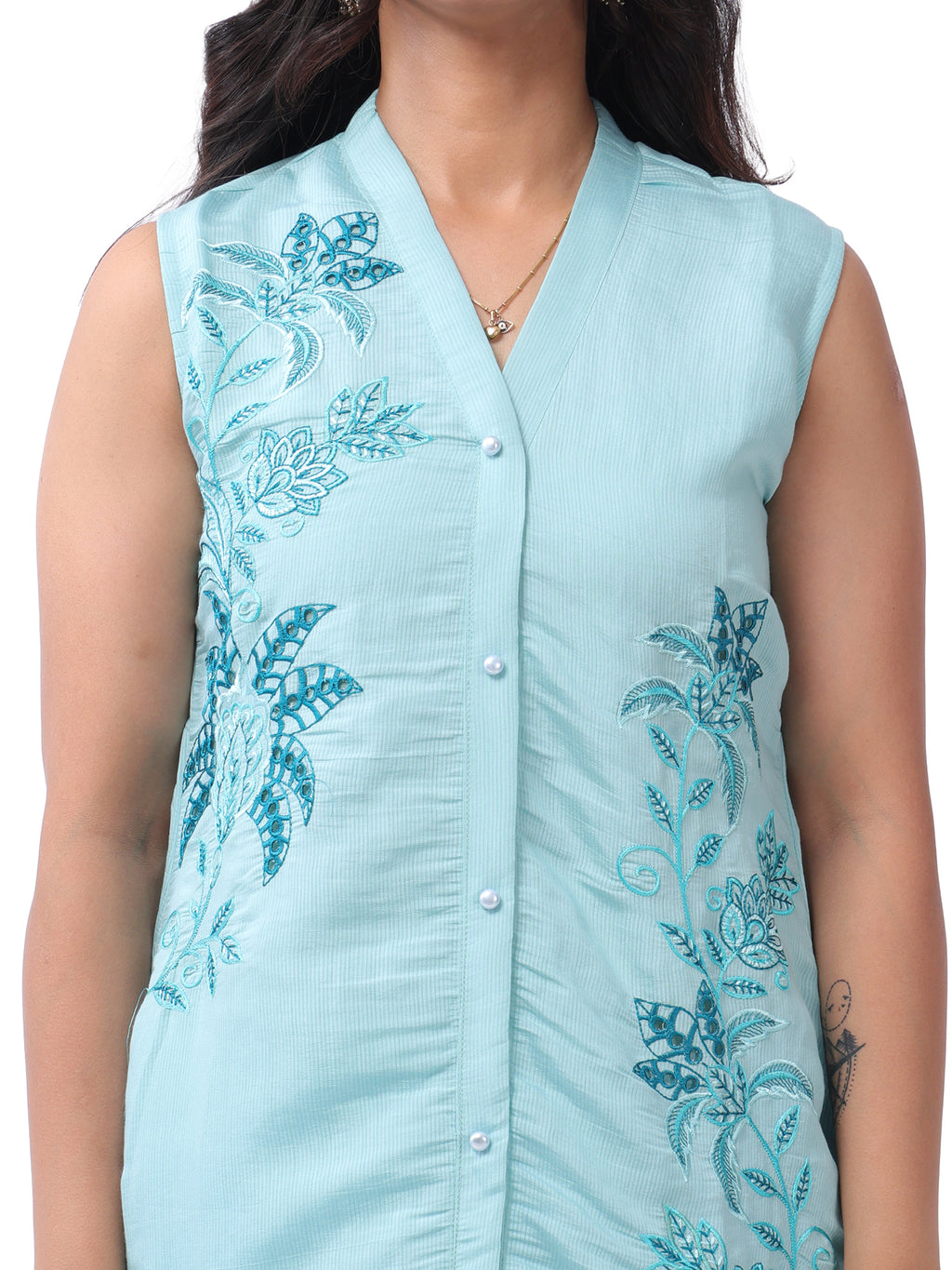 Sky Blue Floral Embroidered Kurta Pant Set