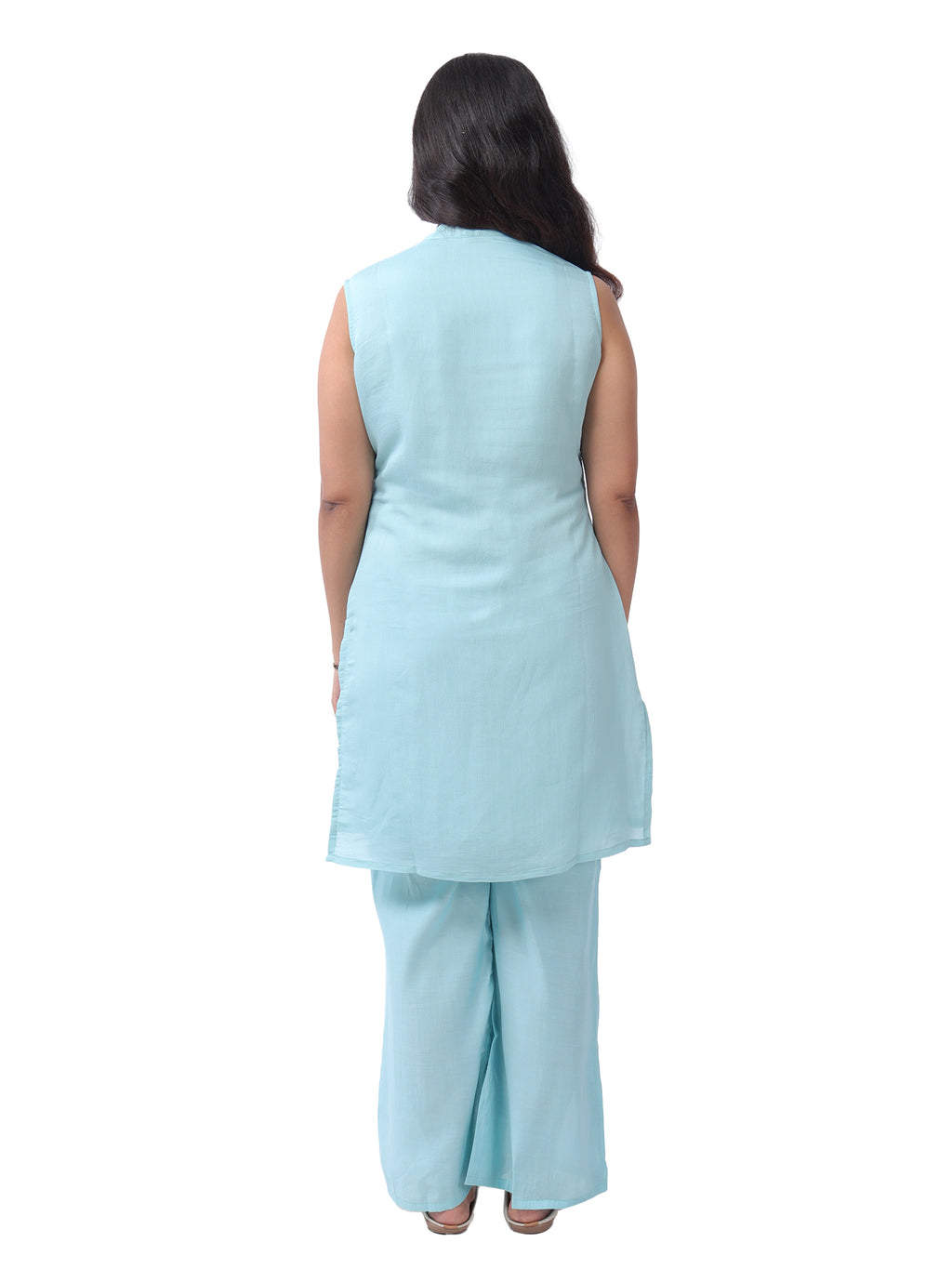Sky Blue Floral Embroidered Kurta Pant Set