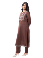 Brown Tribal Print Cotton Kurta Pant Set with Dupatta