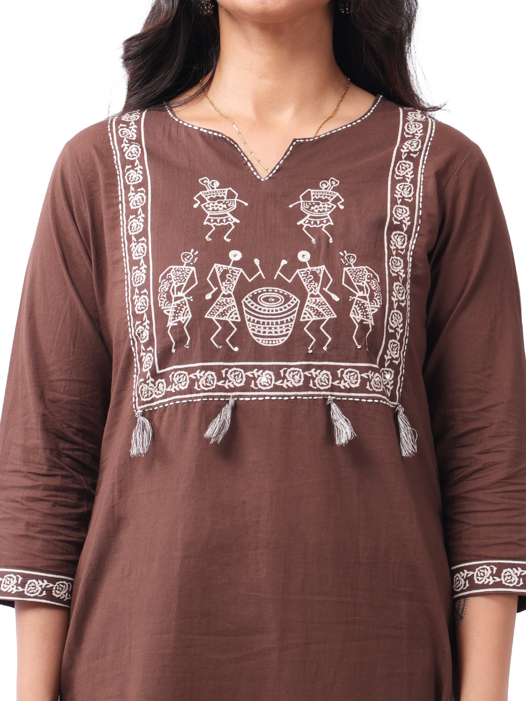 Brown Tribal Print Cotton Kurta Pant Set with Dupatta