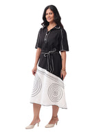 Fash'O'Holic Women's Monochrome Abstract Printed Rayon Midi Dress with Tie-Up Belt