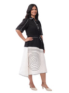 Fash'O'Holic Women's Monochrome Abstract Printed Rayon Midi Dress with Tie-Up Belt