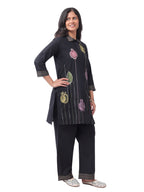Women's Premium Cotton Printed Co-Ord Set | Collared Straight Kurta with Wide Leg Pants | Black