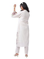 Women's Premium Cotton Embroidered Kurta Pant with Dupatta Set | Floral Embroidery | Off White