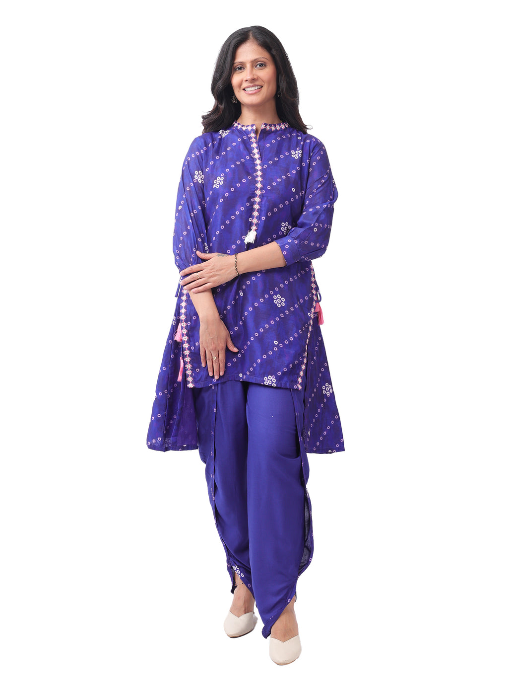 Royal Blue Cotton Bandhani Print Co-Ord Set with Asymmetrical Kurta